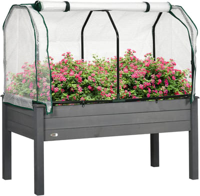 Verhoogde plantenbak van Outsunny - Vurenhout, PE - 121x55x117cm - Donkergrijs