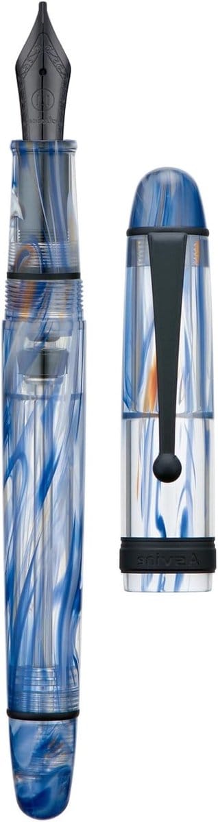 Vacuum Vulpen met Blauw Swirl Acryl, Smalle Punt 1.1mm voor Calligrafie en Tekenen, Inclusief Pennenetui Set