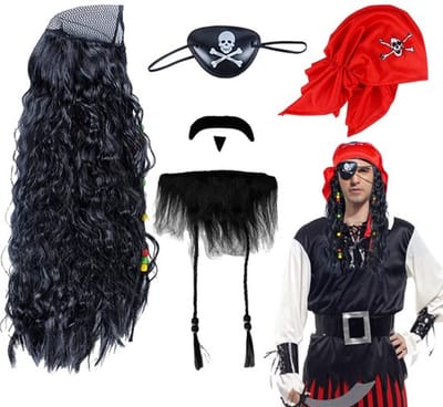 Dailygoods- Piraten Kostuum Compleet - Piraten Outfit - Piraten Hoed - Piraten Pruik - Piraten Baard - Geschikt voor Volwassenen en Kinderen - Piratenoutfit