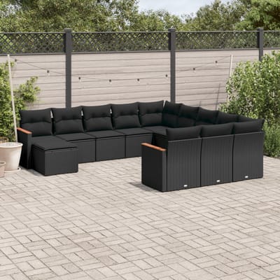 vidaXL - 12-delige - Loungeset - met - kussens - poly - rattan - zwart