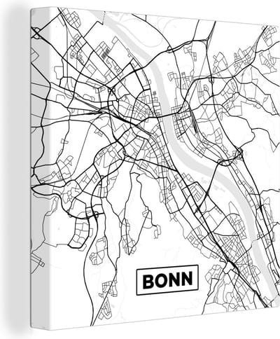 Canvas Schilderij Plattegrond - Kaart - Bonn - Stadskaart - 20x20 cm - Wanddecoratie