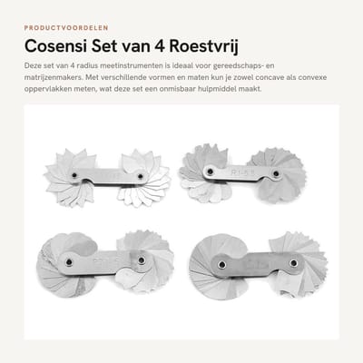 Dailygoods- Radiusmeter Set 4 Stuks - Roestvrij Staal - Concave/Convexe Oppervlakken - Meetinstrument - Gereedschap - Schaalverdeling - Straalmeter