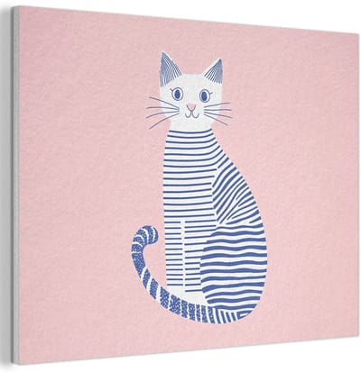 Akoestisch wandpaneel 40x30 cm - Vilt schilderij Kat - Illustratie - Minimalistisch - Roze - Akoestische panelen - Geluidsdempende wanddecoratie - Geluidsisolatie woonkamer - Muurdecoratie geluidspanelen