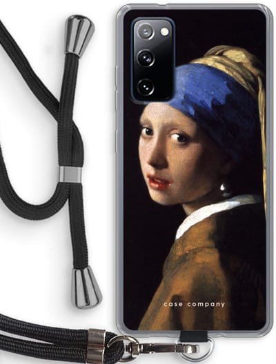Hoesje met koord geschikt voor Samsung Galaxy S20 FE / S20 FE 5G hoesje met Koord - The Pearl Earring - Telefoonhoesje met Zwart Koord - Bescherming aan alle Kanten en Over de Schermrand