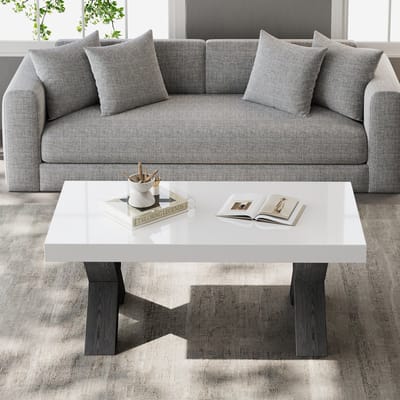 Salontafel - Moderne rechthoekige salontafel - Wit zwarte salontafel met X-poten - MDF koffietafel - 100x50x40 cm - Bijzettafel - - Woonkamer Wit Zwart