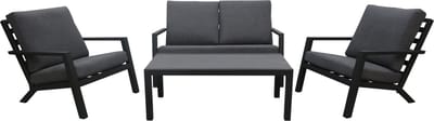 Stoel-bank Loungeset Bezano | met 2-persoonsbank | Matt Black/Grey | Aluminium