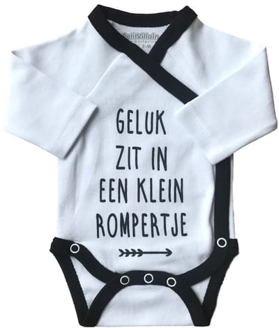 Petit Villain Geluk Zit In Een Klein Rompertje Maat 56 Wit/Zwart Romper