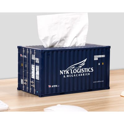 Witte vierkante tissuebox met creatief ontwerp, model Matson scheepscontainer, vintage gepersonaliseerde tissuebox voor in de auto, bureauornament