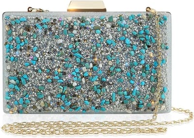 Elegante Avondtas voor Dames - Sprankelende Clutch en Schoudertas voor Feestjes en Diner, Groen Blauw