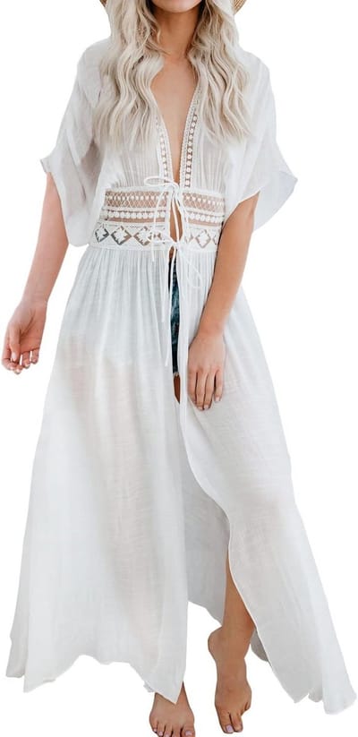Lange Boheemse Zomerjurk voor Dames - Boho Strandkleding met Kant en Open Werk