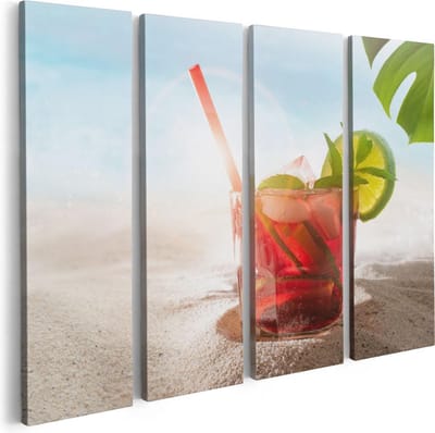 Artaza Canvas Schilderij Vierluik Cocktail Mix Drankje op het Strand  - 80x60 - Foto Op Canvas - Canvas Print