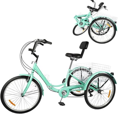 Driewieler voor volwassenen - Driewieler fiets - Boodschappen doen - Opvouwbaar ontwerp - 24 inch - Groen