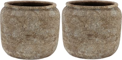 DK Design Bloempot kruik model Batu - 2x - zandkleur - D18 x H16 cm - rustiek