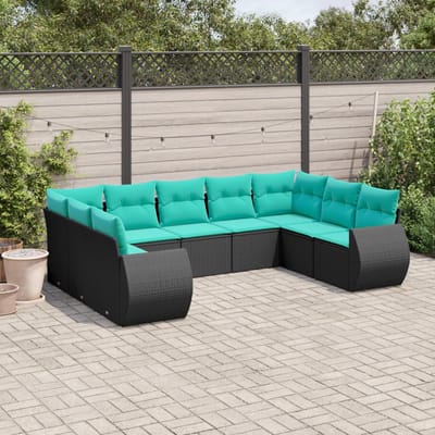 vidaXL - 9-delige - tuinbankset - met - kussens - van - zwart - polyrotan
