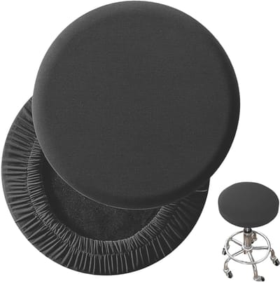 Set van 2 ronde stoelhoezen voor barkrukken en draaistoelen (diameter 25-35 cm) (zwart)