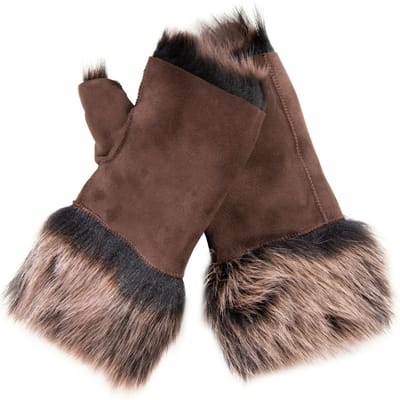 Womens Shearling Wanten Vingerloze manchetten Toscana Suède Schapenvacht Bont