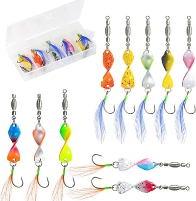 Set van 10 Kleurige Veder Lures met 360° Rotatie voor Forel, Zoet- en Zoutwater Vissen
