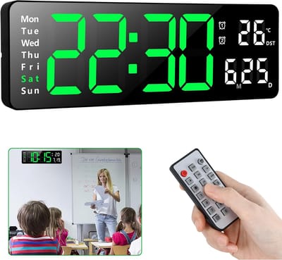 Digitale Wandklok - 13 Inch Grote Led Digitale Klok - Wekker Met Afstandsbediening - Aftelklok Met Datum Week En Temperatuur