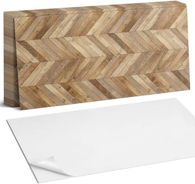 Coloray Plaktegels - Visgraat houtpatroon Zelfklevende Wandtegels - 40 cm x 20 cm - Bruin Plaktegels - 10 stuks - Rechthoek PVC Tegels - Plaktegels Badkamer - Vloertegels Zelfklevend - Vinyl Tegels Zelfklevend - Portugese Tegels