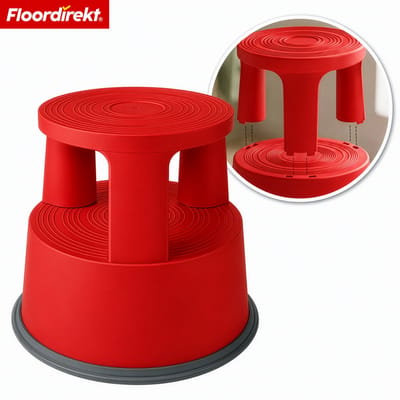 Floordirekt Rolkruk Olifantenpoot - Kunststof Verrijdbare Opstapkruk - Rood - Met Wielen, Antislip & TÜV-Gekeurd - Stevig, Praktisch & Ideaal voor Kantoor, Winkel en Huishouden