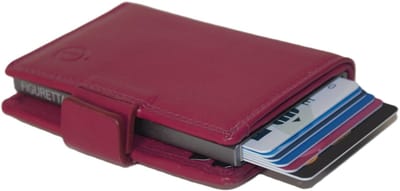 Oi Fuchsia roze leren portemonnee met figuretta Cardprotector zonder muntvak / compacte beurs met metalen pasjeshouder / anti skim kastje in zeer kleine portemonnee / fuchsia rose leer / 534AFuchsia