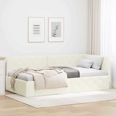 vidaXL - Hoek - Bed - Frame - Crème - 100 - x - 200 - cm - Fluweel