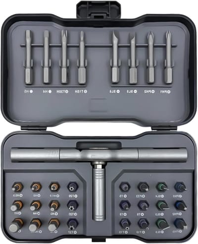 Magnetische Schroevendraaier - Ratelschroevendraaierset - Alledaagse Reparaties - 32-in-1 Set - Compact Ontwerp - Grijs