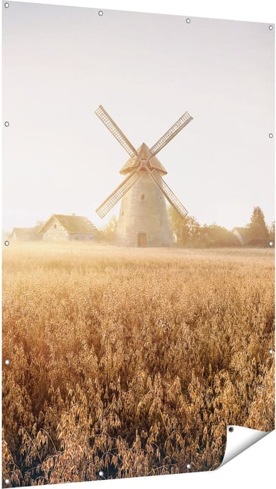 Gards Tuinposter Windmolen in het Veld - 120x180 cm - Tuindoek - Tuindecoratie - Wanddecoratie buiten - Tuinschilderij