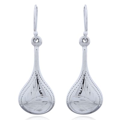 Joy|S - Zilveren druppel oorbellen - oorhangers - met elegant sierlijke gravure