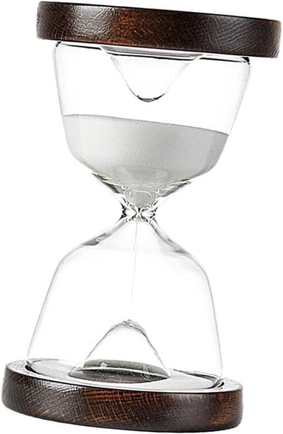 Zandloper Houten Voet - Decoratie Timer - Tijdbeheer Koken - Mondgeblazen Glas - 165 cm Hoog - Donkerbruin