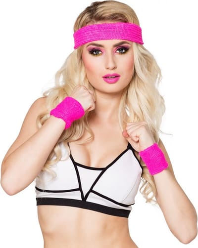 Zweetbandjes set – 2x polsbandje en hoofdband – 3 delig – Roze