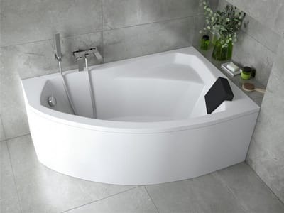 Badland RIMA hoekbad 130 x 85 cm rechts wit met styropor ombouw met hoofdsteun met zwart zijpaneel