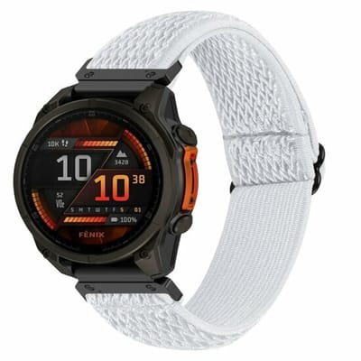 By Qubix - Geschikt voor Garmin bandje - 20mm Quickfit - Elastische Solo Loop nylon bandje - Wit - Geschikt voor Garmin Fenix 7s/6s/5s / Instinct 2s / Epix Pro Gen 2 (42mm)