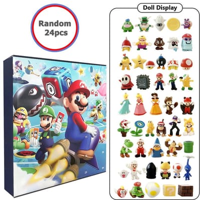 Super Mario Adventskalender Speelgoed 24 stuks/Set Kawaii Mario Anime Actiefiguur PVC Model Poppen Kerstkalender Speelgoed Voor Kinderen blue