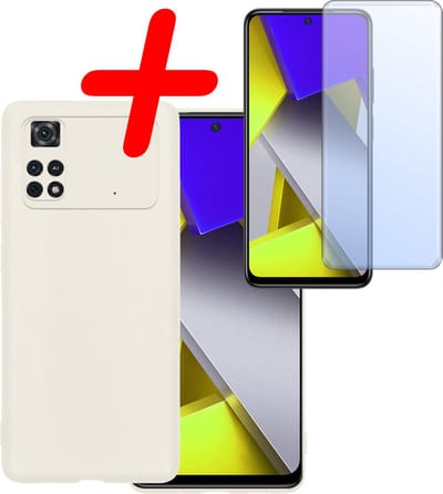 Hoesje Met Screenprotector - Geschikt voor Xiaomi Poco X4 Pro 5G - Sterk & Shockproof - Back Cover - Siliconen Case - Telefoon Hoes - Wit