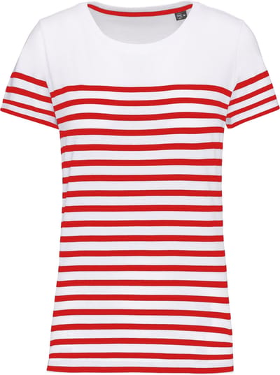Kariban Marine-t-shirt ronde hals Bio dames K3034 - White / Red Stripe - L
