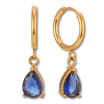 Marama - Oorbellen Esmee Blauw - damesoorbellen - stainless steel gold plated - 18k goud - oorbellen - kliksluiting - blauwe zirkonia - gouden hoops