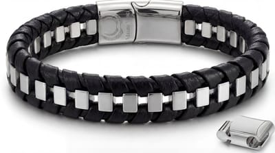 Armband Heren Staal – Mauro Vinci Bari Leren Heren Armband met Magnetische Sluiting – Zilverkleurige Schakelarmband Verstelbaar 19.5 cm tot 21 cm – Luxe Mannen Armband – Inclusief Geschenkverpakking