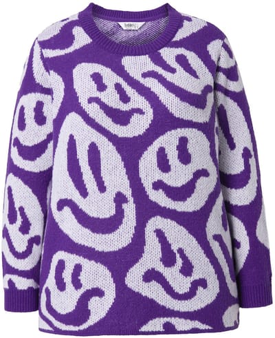Angel of Style - Dames - Trui straight fit smileymotief - Violet - Maat 42+