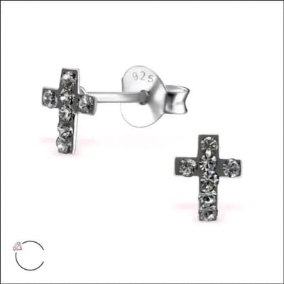 Aramat Jewels | Oorbellen | Zilveren Kruisjes Oorstekers – Meerdere Maten & Kleuren 925 Zilver | Kristal/Black Diamond-6x4mm | |7mm | Zilver | Kinderen, Volwassenen | Verkleurd niet