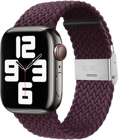 Strap-it nylon smartwatch bandje - geschikt voor Apple Watch Series 1/2/3/4/5/6/7/8/9/10/11/SE/SE2/SE3 - dark cherry - gevlochten bandje geschikt voor iWatch - maat: 38 / 40 / 41 / 42mm
