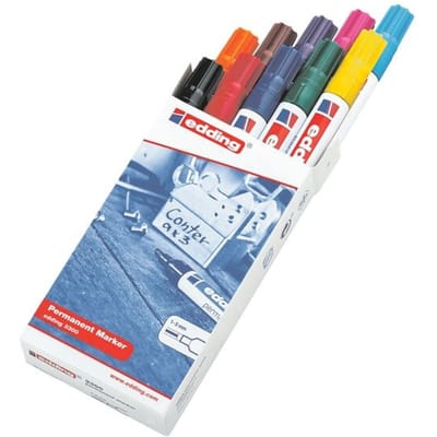 edding 3300 permanent marker - 10 kleuren - 10 stiften - beitelpunt 1-5 mm - water en wrijfvast - voor karton, kunststof, hout, metaal, etc. - alcohol markers voor volwassenen