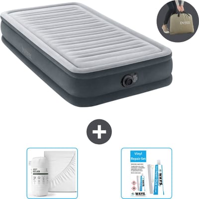 Intex Luchtbed - 1 Persoons - 99 x 191 x 33 cm - Grijs - Inclusief pomp - Hoeslaken en Reparatieset