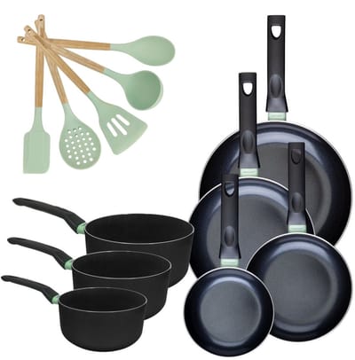Fackelmann 9204750 Set van 4 RVS Pannen 16/20/24/28 cm en 3 RVS Kookpannen 16/18/20 cm Collectie Brandao Zonder PFAS met 5 Keukengerei