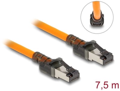 Delock RJ45 Network Cable with USB Type-C™ port finder function Self Tracing Cat.6A S/FTP 7.5 m orange