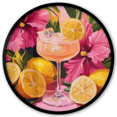 Poster in lijst Rond - Fotolijst 40x40 cm - Posters - Drink - Bloemen - Yellow - Ronde posterlijst zwart - Decoratie - Wanddecoratie woonkamer - Muurdecoratie slaapkamer