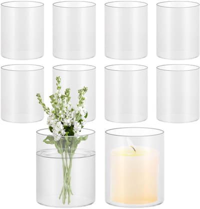 Vaas, klein, 10 cm hoog, doorzichtige cilinder, ronde bodem, kaarsglazen, kleine vazen voor thuis, kantoor, decoratie