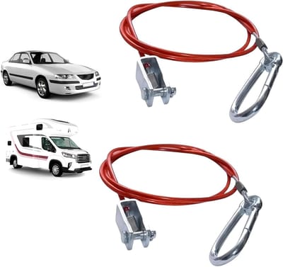 Set van 2 Scheur Touwen voor Trailers, 1 m Lange Veiligheidskabel met Haken, Geschikt voor Ongebremste Caravans en Aanhangers
