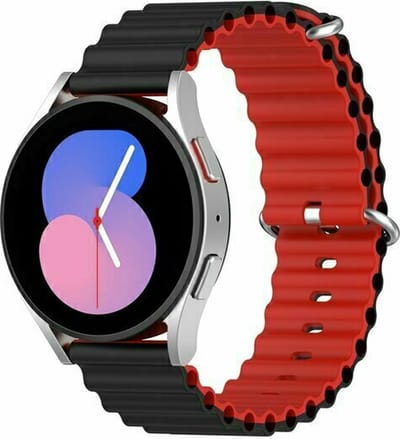 By Qubix - 22mm - Ocean Style siliconen bandje - Zwart / rood - geschikt voor Huawei Watch 3 / 4 / 5 (pro) - 46mm & geschikt voor Huawei Watch GT / GT 2 / GT 3 (pro) / GT 4 (pro) / GT 5 (pro) / GT 6 (pro) 46mm / Ultimate / Ultimate 2