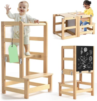 ApexArte® Leertoren Opvouwbaar - Keukenhulp Kinderen - Kinderspeelgoed 3 Jaar - Montessori